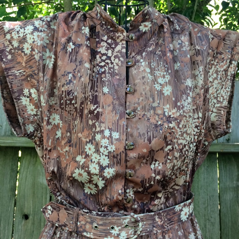 Vintage Handsewn Floral Earth Toned Dress - Picture 3 of 8